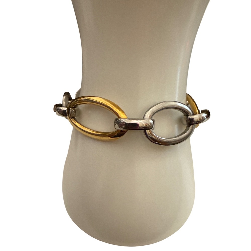 Mixed Metal‎ Link Bracelet Silver Gold Tone Oval Chain Modern Minimalist 7.5" - Picture 10 of 10